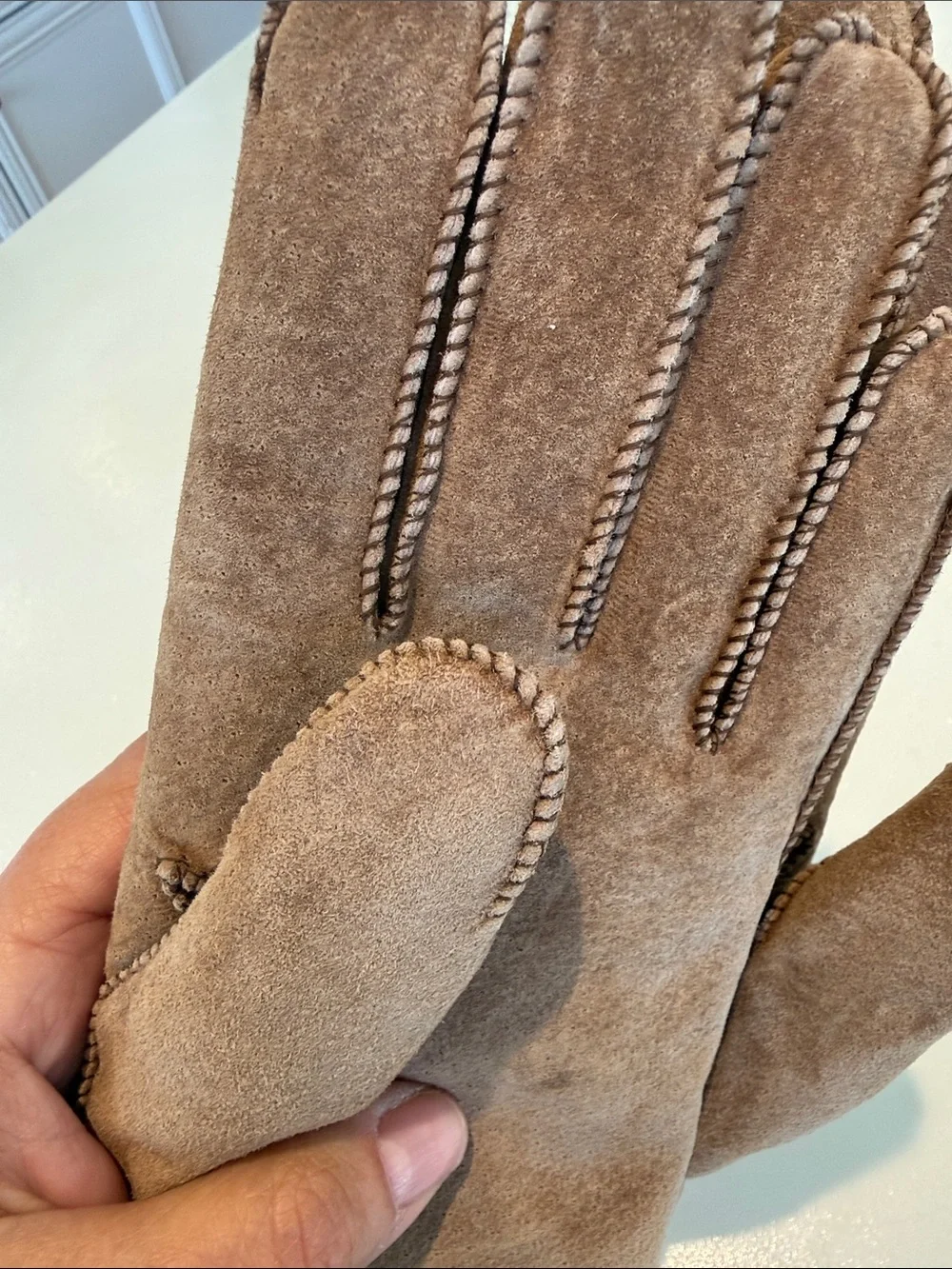 Brown Suede Faux Shearling-Trim Winter Gloves